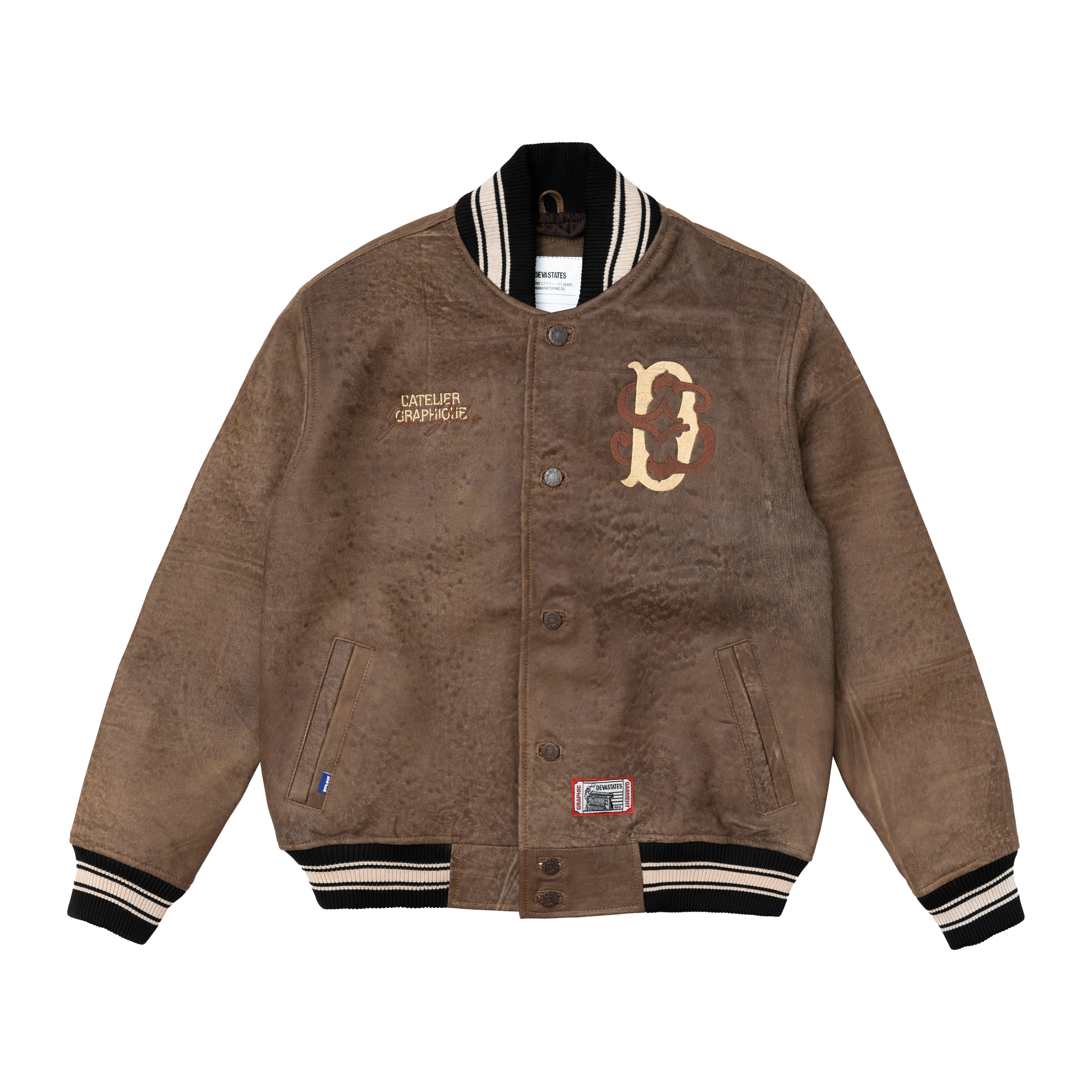 DECREE Leather Stadium Jacket [Brown]