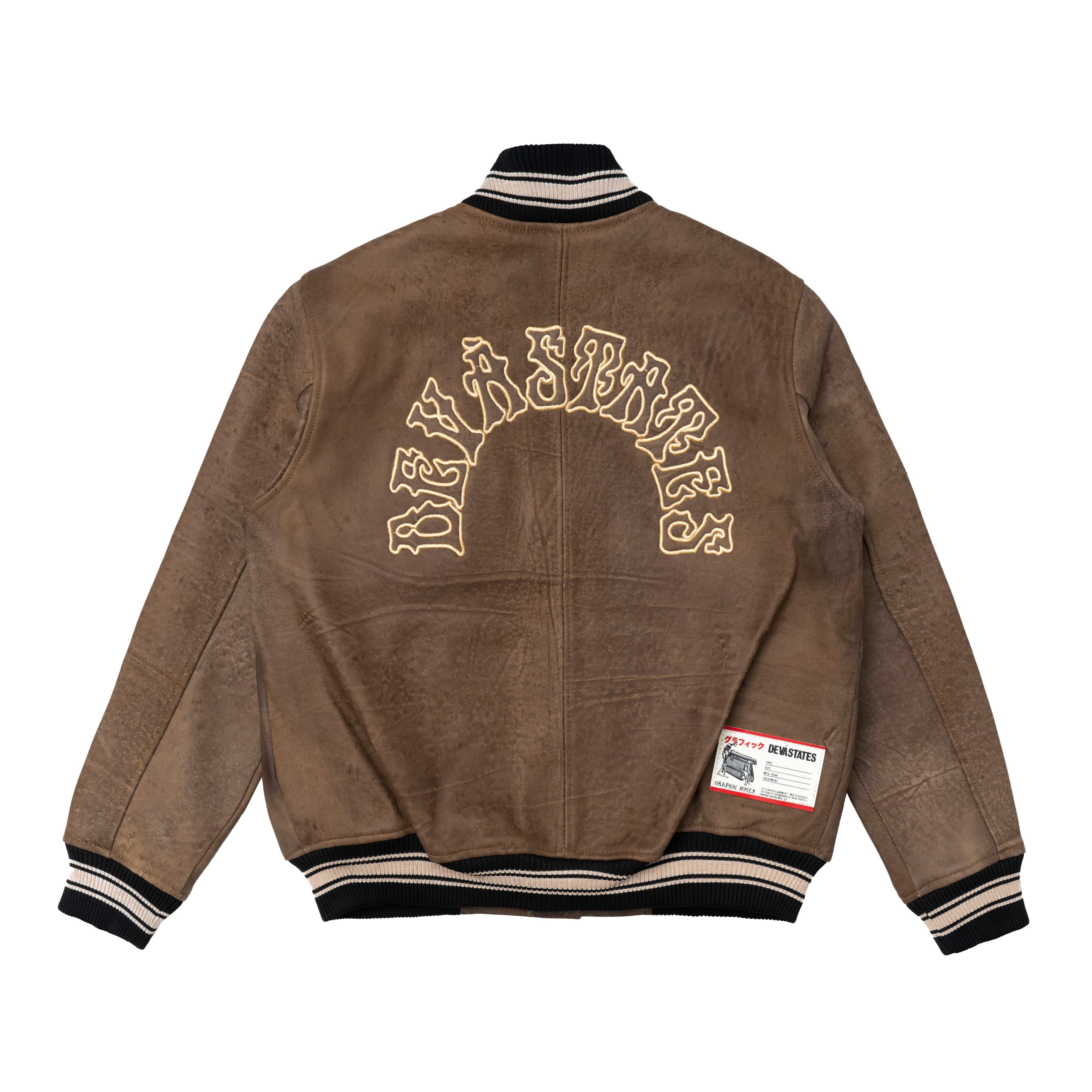 DECREE Leather Stadium Jacket [Brown]