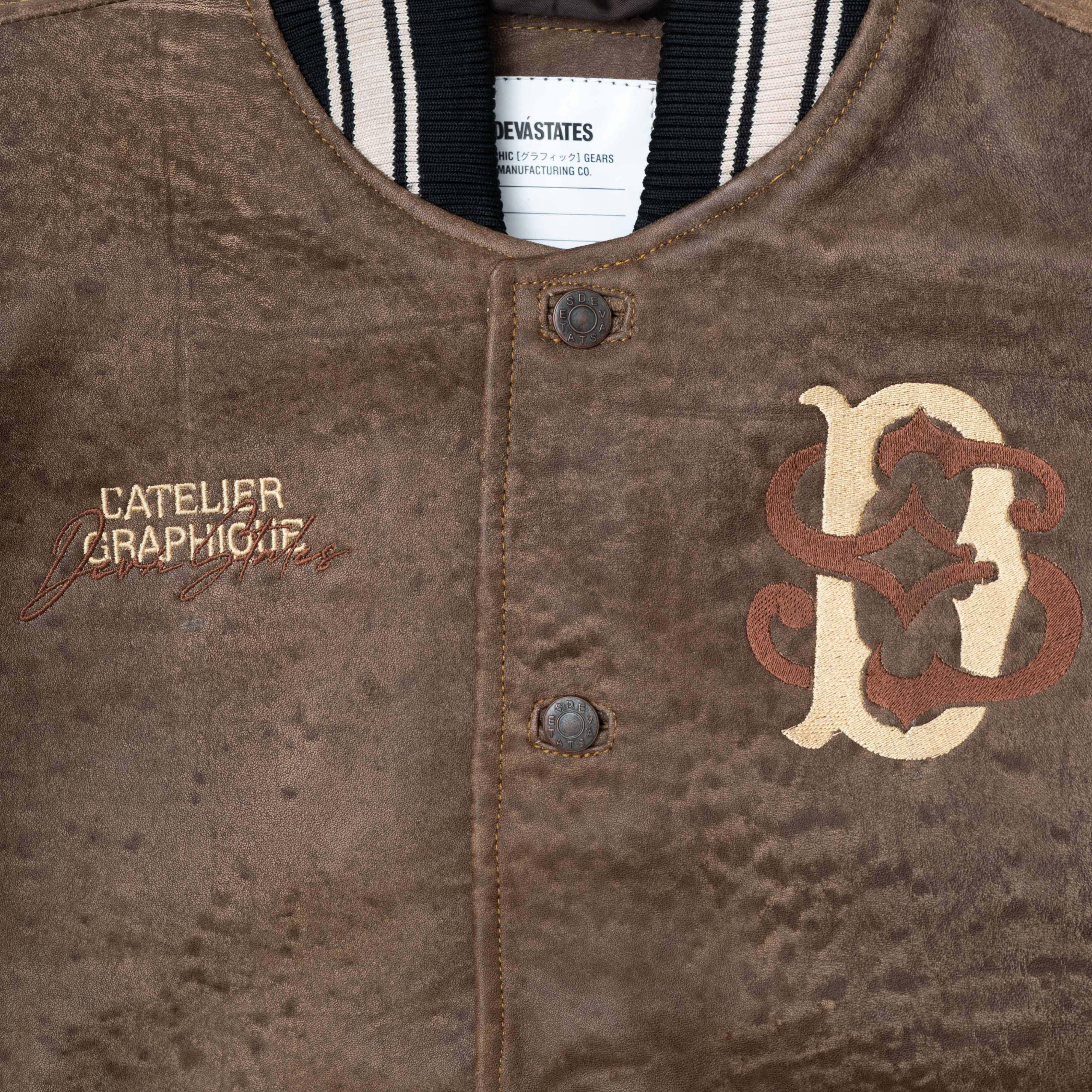 DECREE Leather Stadium Jacket [Brown]